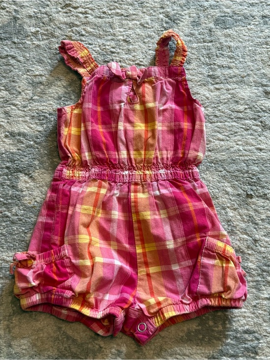 OshKosh B'gosh Other - OshKosh B’gosh Baby Romper 6M Pink Yellow Plaid Sleeveless Outfit